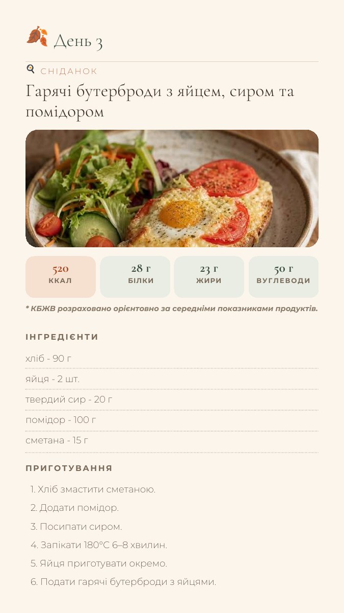 Сторінка меню з розкладом дня